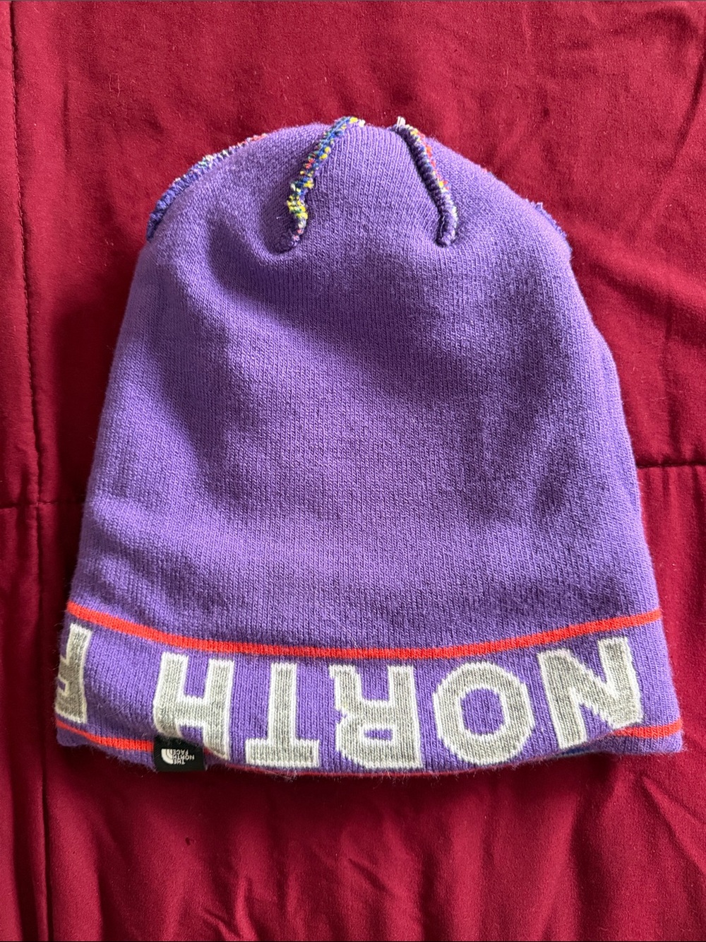 The North Face Kids' Multicolor Pom Beanie - Purple Cuff - Picture 7 of 7